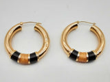 14k Yellow Gold 7.2g Black Yellow Resin Hollow Hoop Earrrings Do0524oxzde