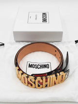 Moschino Logo Lettering Python Print Leather Belt Size 40 Eb0126rxdu