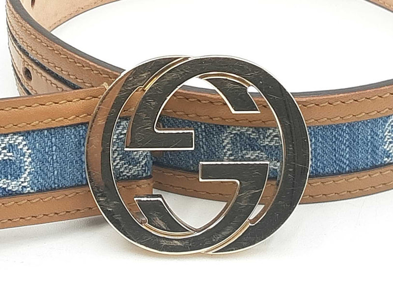Gucci Interlocking G Belt Buckle With Denim & Leather Belt Size 85|34 Fw0825ezdu