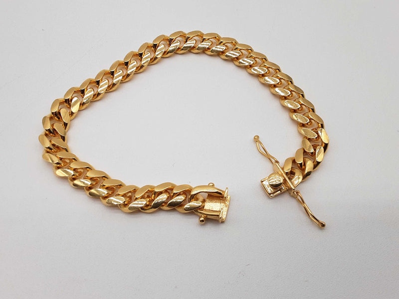 0.925 Sterling Silver Gold Plated Solid Cuban Link Bracelet Do0224crde