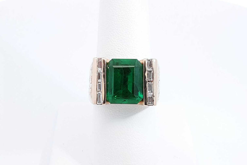 Emerald & Diamond Ring In 10k Yellow Gold 16.7 Grams Size 7.5 Eb1124pxzdu