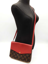 Louis Vuitton Twice Pochette Cherry Red Leather Brown Monogram Crossbody Bag Do0525sxzde