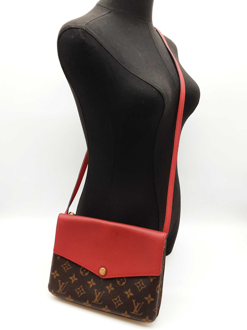 Louis Vuitton Twice Pochette Cherry Red Leather Brown Monogram Crossbody Bag Do0525sxzde