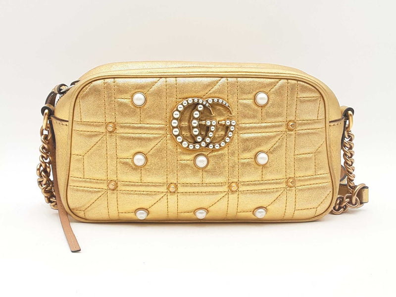 Gucci Pearly Gg Marmont Gold Shoulder Bag Sd0825pwzsa