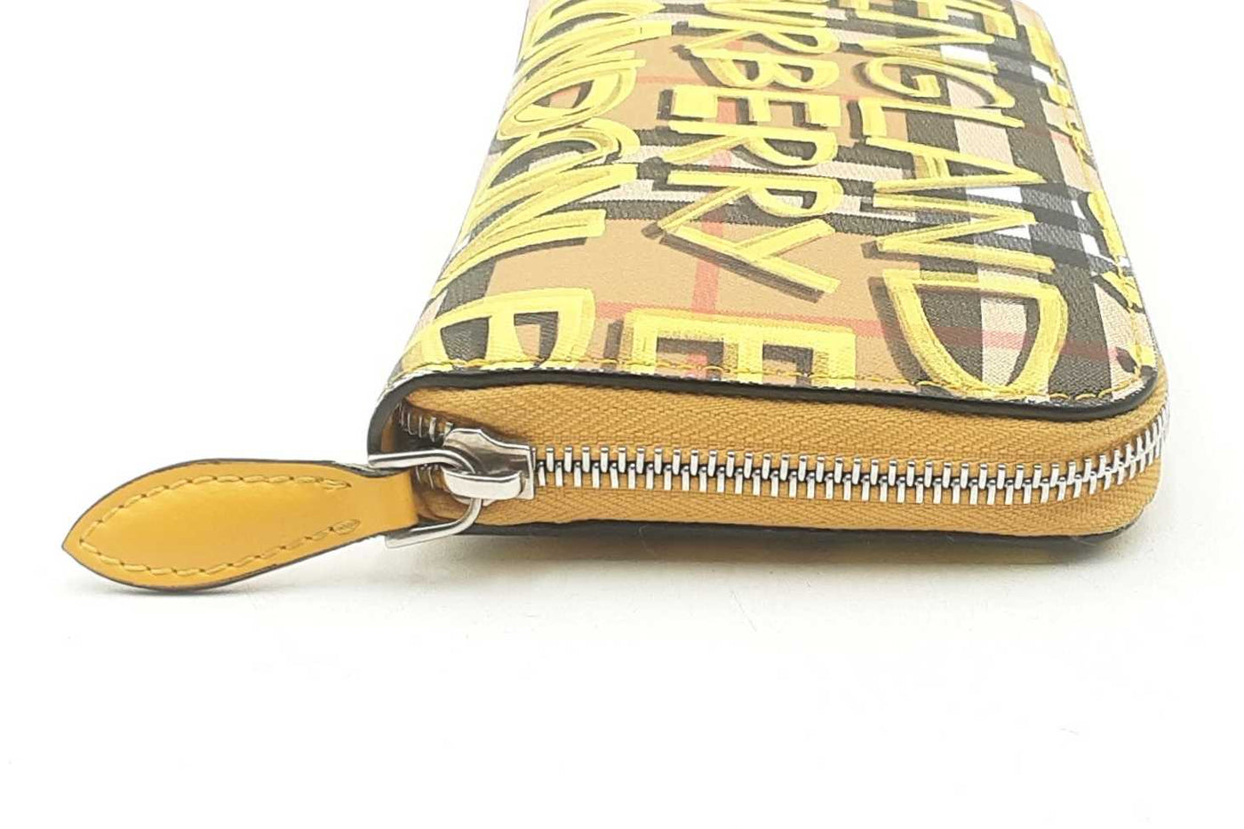 Burberry Check Graffiti Print Yellow Zip Around Wallet