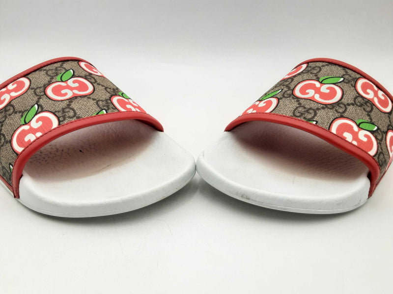 Gucci Gg Supreme Pomme Apple-printed White & Red Slides Size Eu 40 Fw1124rxsa