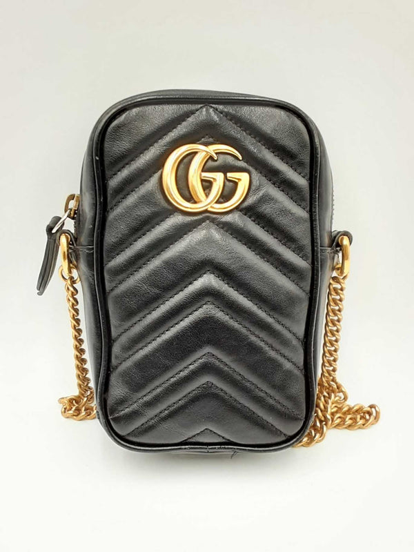 Gucci Gg Marmont Chevron Quilted Black Leather Crossbody Bag Eb0724pxzdu