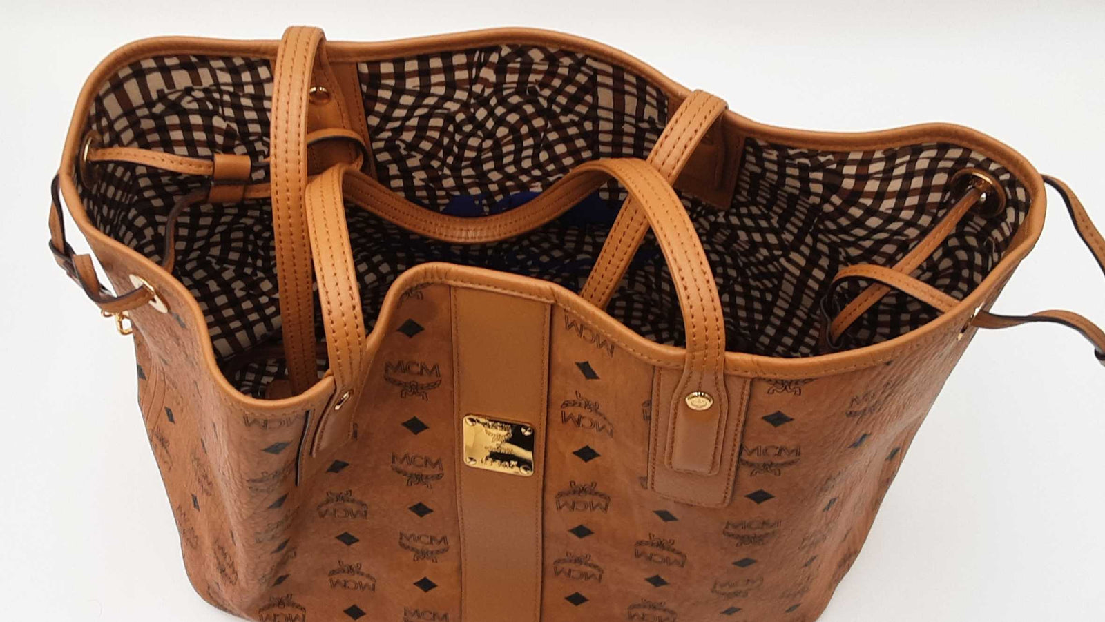 Mcm Visetos Cognac Large Liz Reversible Shopper Tote Sd0326orzdu
