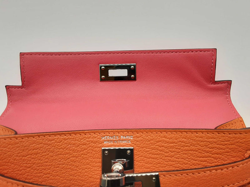 Hermes Mini Kelly Ii Sellier Orange Pink Chevre Mysore Palladium Shoulder Bag Do0225oxzxzde