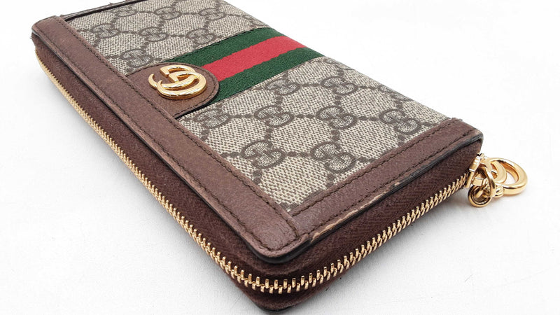 Gucci Ophidia Zip Wallet In Gg Supreme Coated Canvas & Brown Leather Fw1025ozxdu