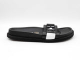 Moschino Black Leather & Metal Logo Slide Sandals Size 12 Fw0926pxdu