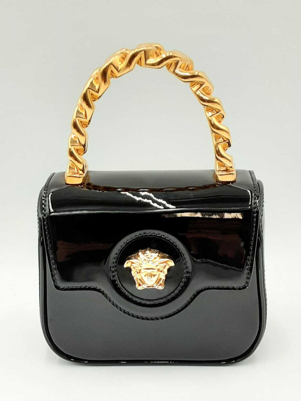 Versace La Medusa Mini Black Patent Leather Top Handle Bag Eb0724rrxdu