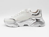 Dolce & Gabbana Daymaster Sneakers In White & Silver Leather Size Eu 39 Fw1025