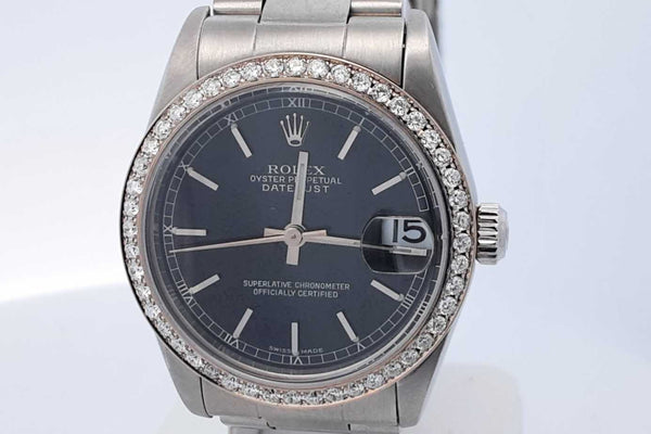 Rolex Oyster Perpetual Datejust 30mm Stainless Watch Diamond Bezel Eb1124wpxzdu