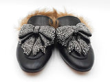 Gucci Princetown Crystal Bow Mules In Leather & Shearling Size 9 Fw0926lzxdu