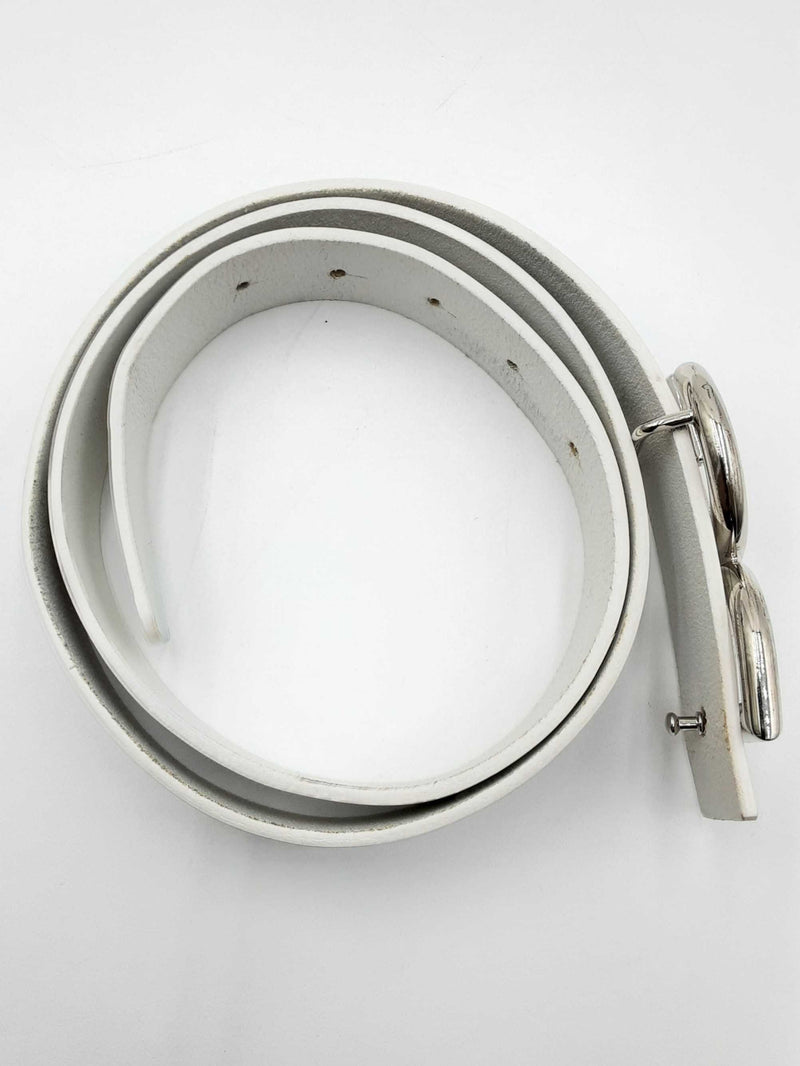 Dolce & Gabbana White Leather Belt With Silver Tone Buckle Eb1024pxdu