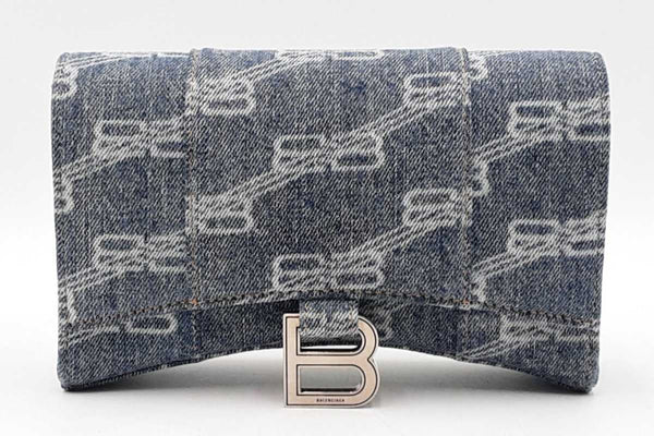 Balenciaga Denim Bb Monogram Hourglass Shoulder Bag Eb1025wrxdu