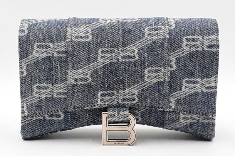 Balenciaga Denim Bb Monogram Hourglass Shoulder Bag Eb1025wrxdu