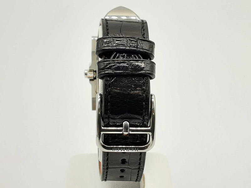 Hermes 23 Medor Steel Black Croc Embossed Leather Band Quartz Watch Do0125wxzxde