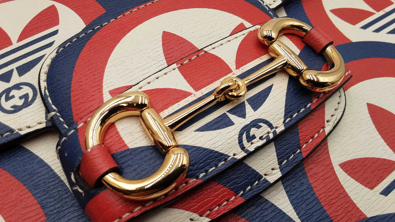 Gucci X Adidas Horsebit 1955 Handbag In Shanghai Trefoil Leather Fw01025izxdu