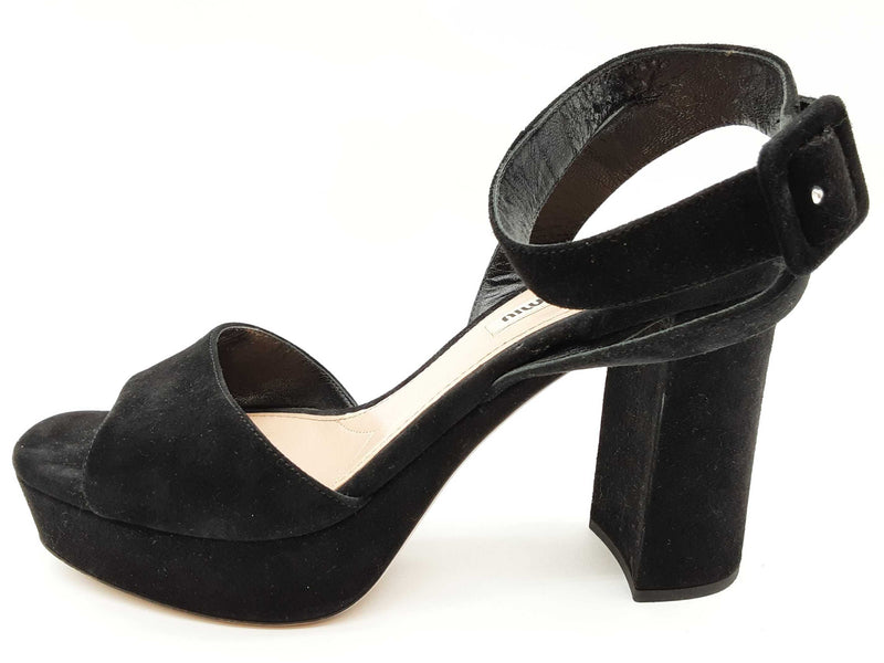 Miu Miu Black Suede Ankle Strap Platform Heels Size It 39 Do0625rxde
