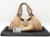 Fendi Zucchino Shoulder Bag In Beige Ff Logo Canvas Fw0726oordu