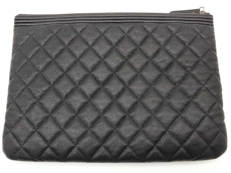 Chanel Boy O Black Leather Zipper Clutch Do0325exzde