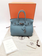 Hermes Birkin 25 Bleu Ciel Blue Togo Palladium Hardware Handbag Dolerxzde