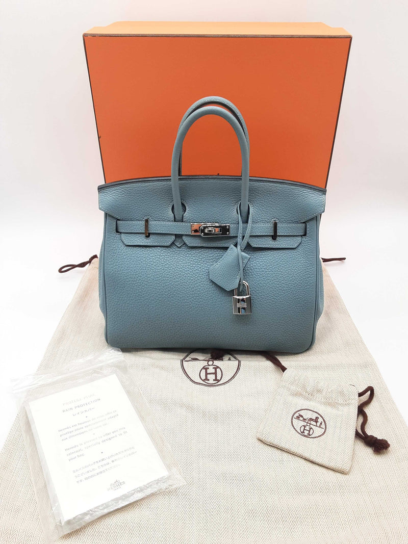 Hermes Birkin 25 Bleu Ciel Blue Togo Palladium Hardware Handbag Do1123lerxzde