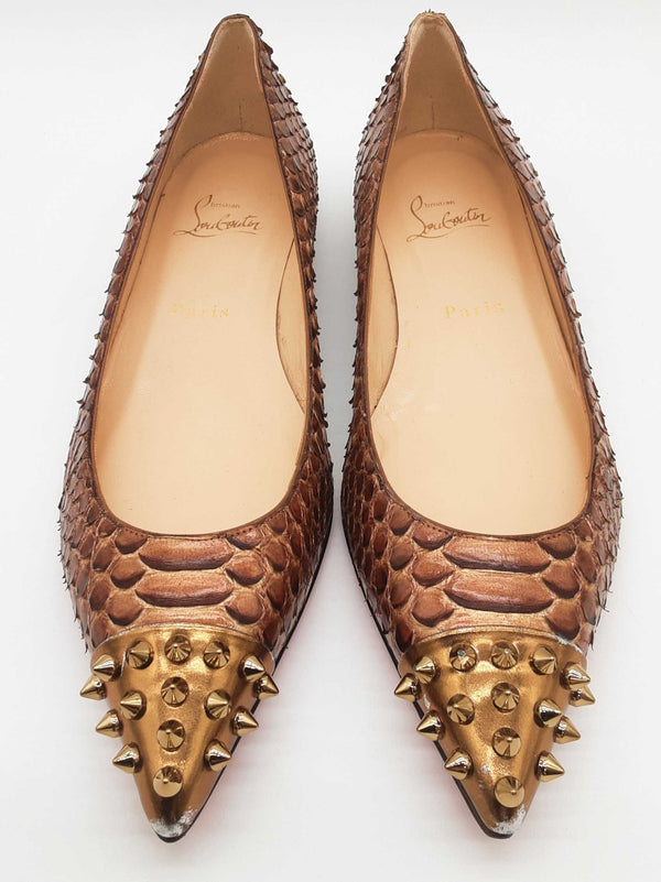 Christian Louboutin Brown Snakeskin Flats Size Eu 38.5 Do0525rxde