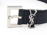 Saint Laurent Cassandre Black Leather Belt & Silver-tone Buckle Fw0225oxzdu