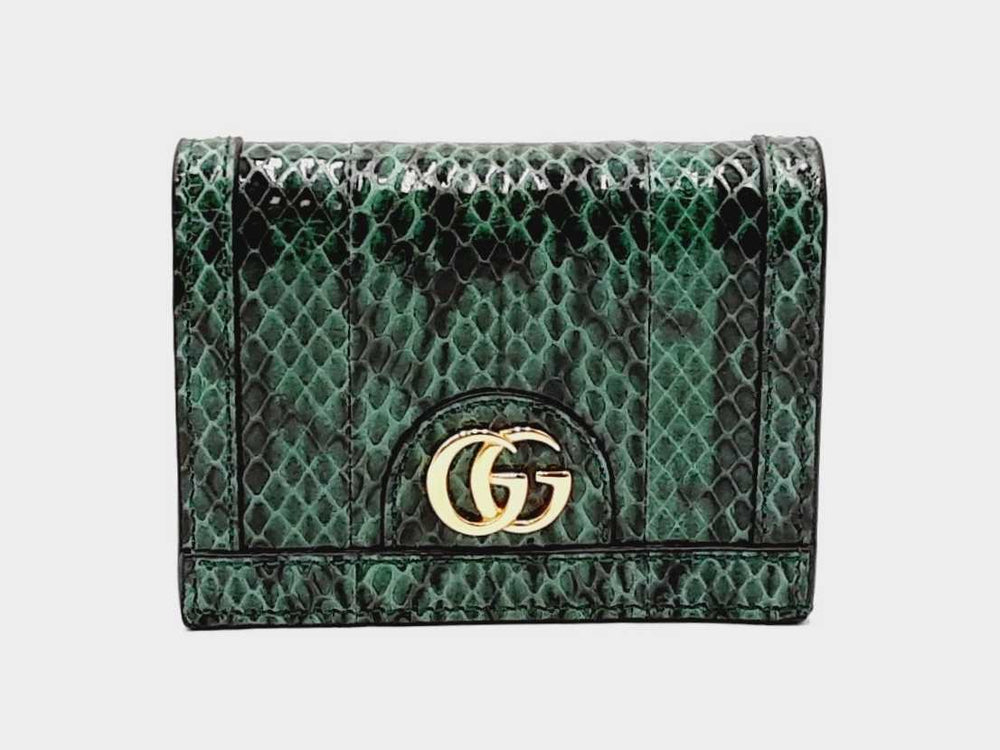 Gucci Ophidia Card Case Wallet In Emerald Green Python Leather