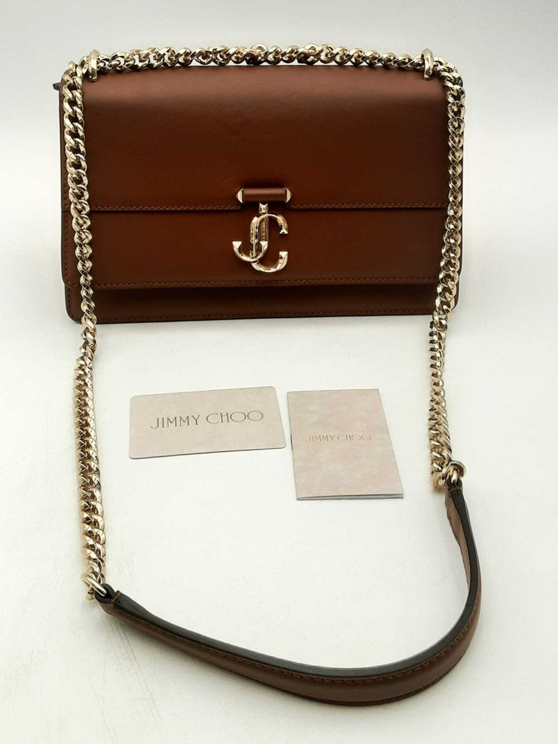 Jimmy Choo Varenne Brown Leather Chain Shoulder Bag Eb1224wxzsa