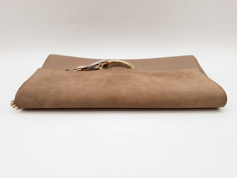 Chloe Faye Taupe Beige Gray Suede Leather Chain Clutch Do0925crde