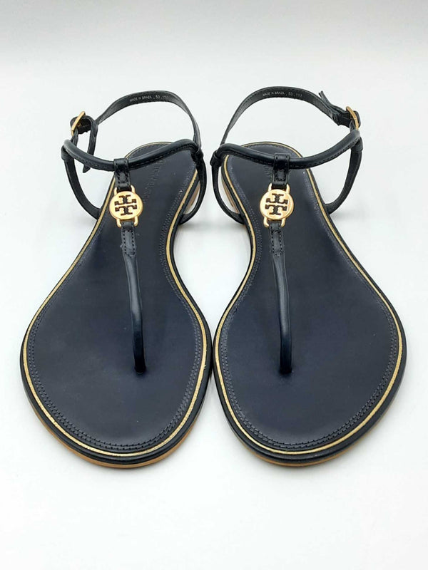 Tory Burch Navy Blue Leather Emmy Flat Sandals Size 11 Eb0724ordu