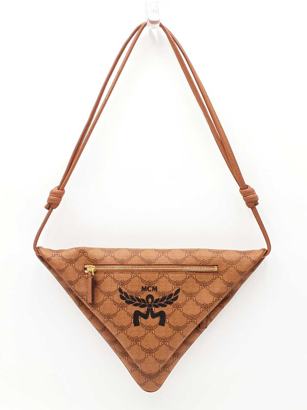 Mcm Himmell Triangle Pouch In Cognac Lauretos Coated Canvas Fw0725crdu