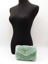 Yves Saint Laurent Loulou Puffer Pouch In Iced Mint Shearling Fw0826ozxdu