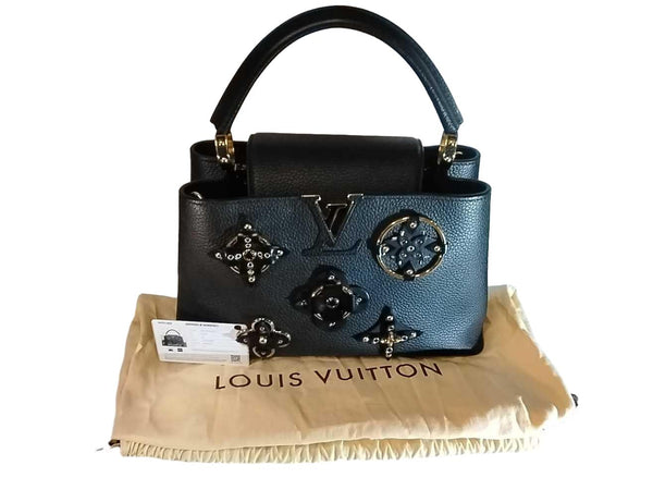 Louis Vuitton Capucines Pm Black Metal Flowers Taurillion Black Handbag Jg10250zcr