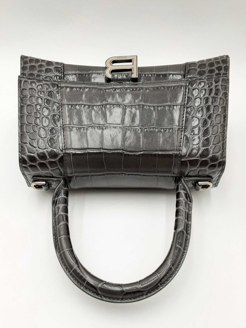 Balenciaga Hourglass Gray Crocodile Embossed Leather Top Handle Bag Eb0724lorxdu