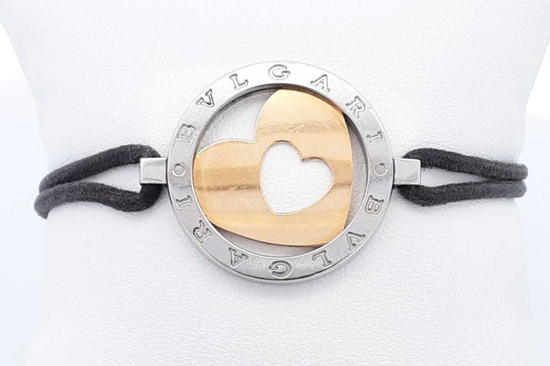 Bvlgari 18k Yellow Gold & Stainless Steel Tondo Heart Bracelet 10.2g Eb0724lxzsa