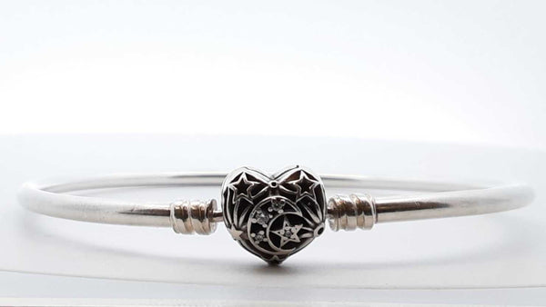 Pandora .925 Silver 10.5g Celestial Heart Bangle Bracelet Lh1025oede