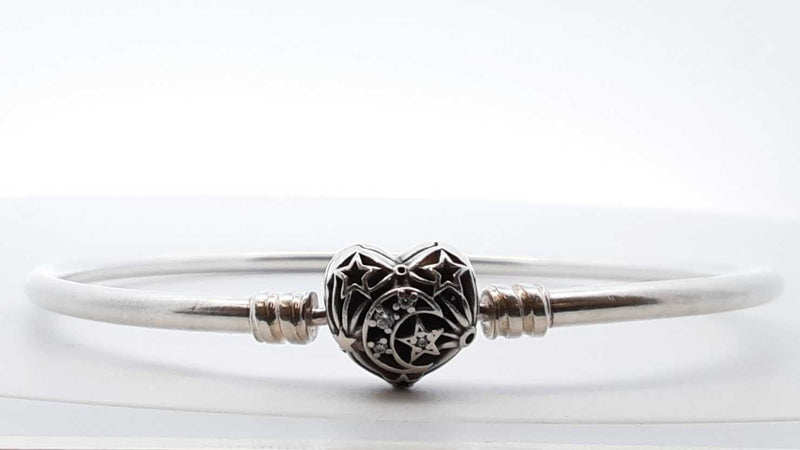 Pandora .925 Silver 10.5g Celestial Heart Bangle Bracelet Lh1025oede