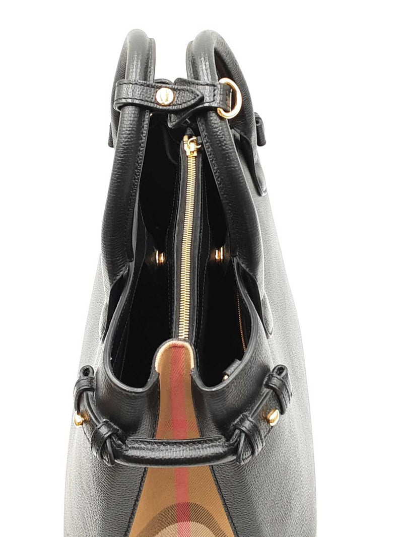 Burberry Black Leather House Check Banner Tote Bag Eb1025prxdu