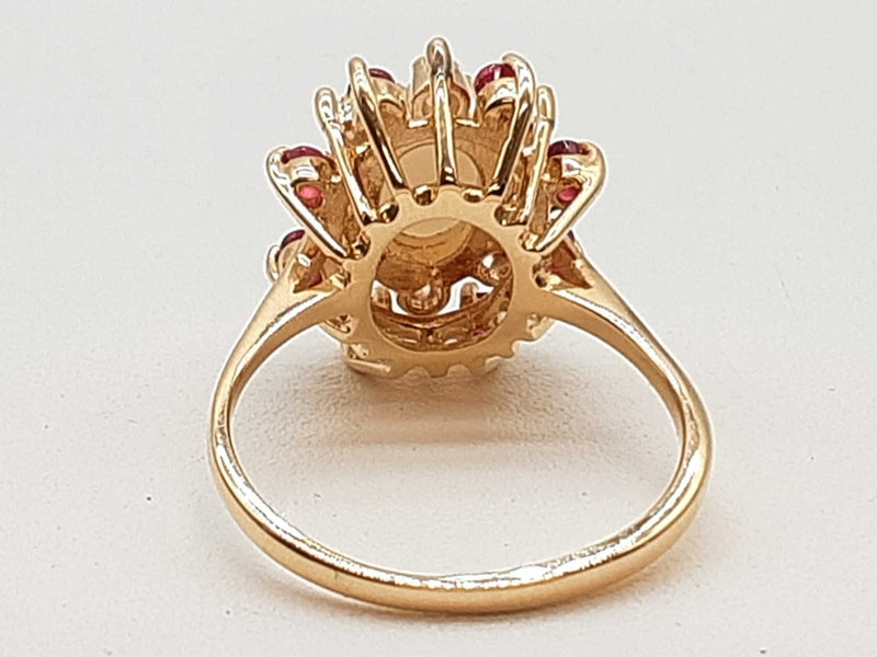 Synthetic White Opal Rubies 14k Yellow Gold 4.4g Ring Size 6.5 Do0325cxzde