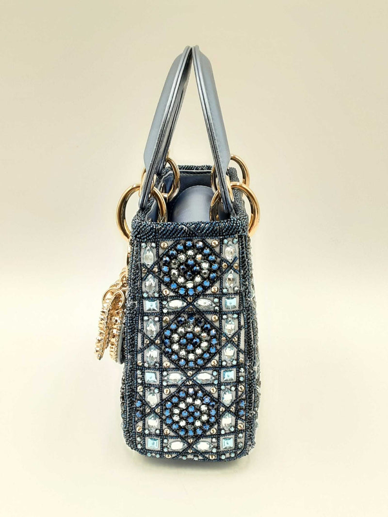 Christian Dior Mini Lady Dior Celestial Blue Lambskin & Beaded Bag Fw1224prxzdu