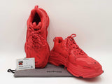 Balenciaga Triple S Sneakers In Red Allover Logo Faux Leather Size 8 Fw0926lrxdu