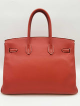 Hermes Birkin 35 Red Clemence White Interior Palladium Handbag Do0925lxzxzde