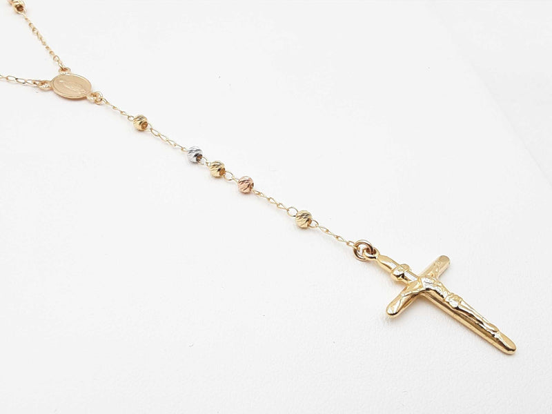 Tri-color 14k Gold Rosary Necklace 5.9 Grams 18 Inch Fw1025orzdu