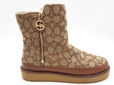 Coach Indi Booties Khaki Tan Signature Fur Lined Boots Size Eu 38 Do0225rxde