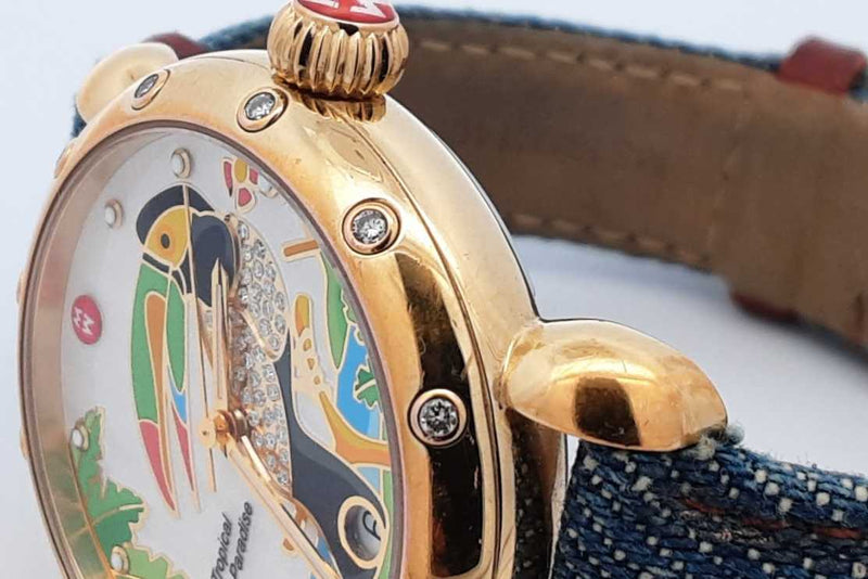 Michele Tropical Paradise Toucan 36mm Gold Tone Stainless Steel Watch Eb625oxzdu